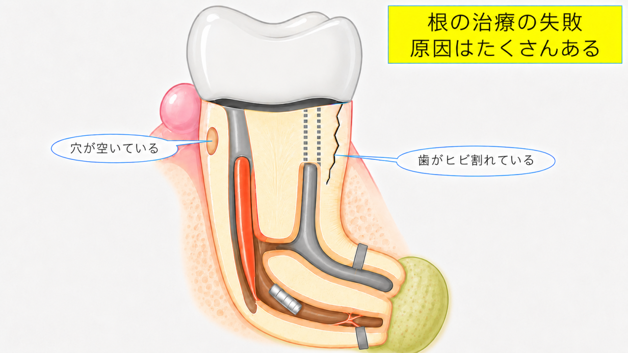 最新】神経抜いた・根の治療後歯が痛い、腫れる、膿む。失敗の原因と
